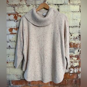 LOFT Speckled Cream and Pink Turtleneck Sweater